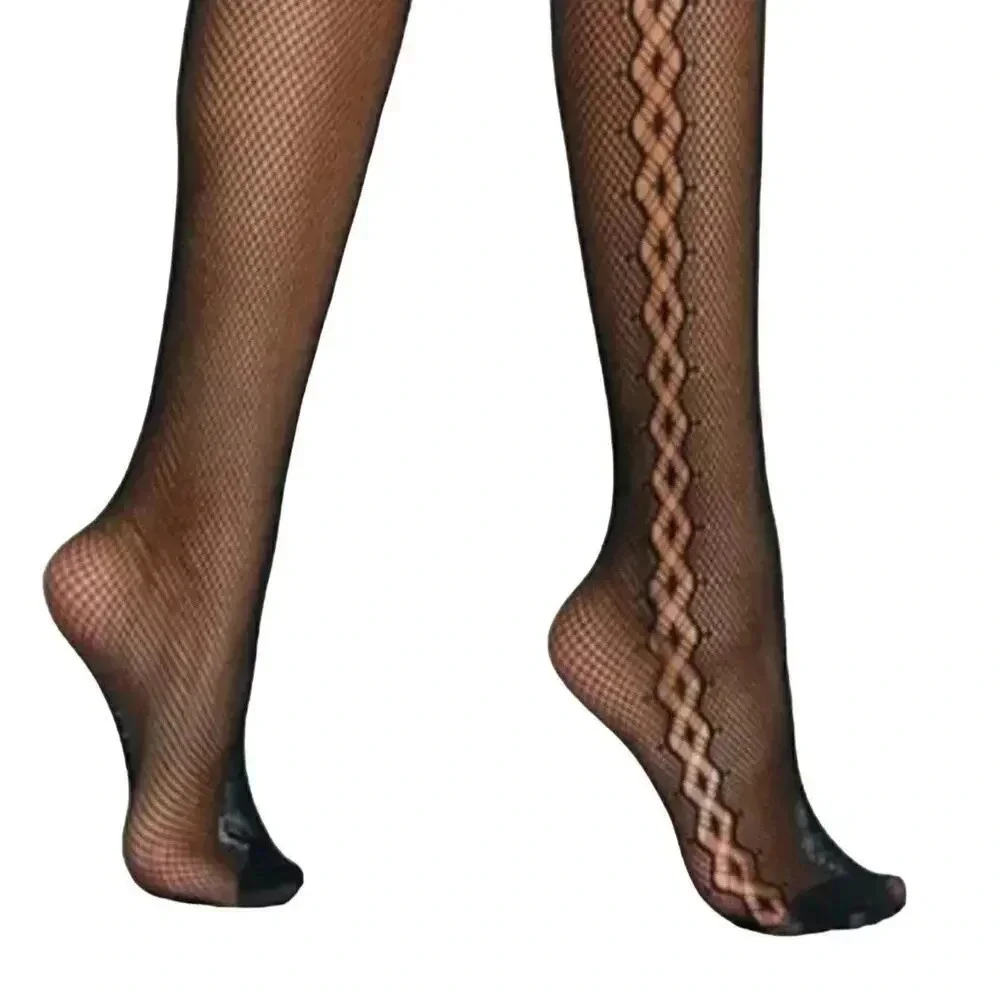 Plus Size Black Thigh High Side Detail Stocking-